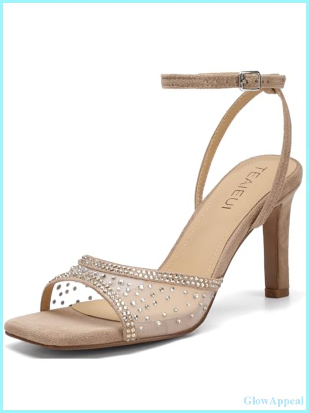 Women's Rhinestone Stiletto Heeled Sandals 3 Inch Square Open Toe Ankle Strap